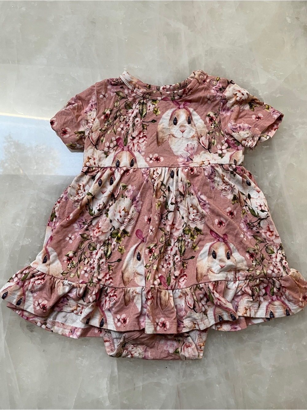 Posh Peanut Pink Floral Bunny Dress Bodysuit